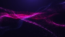 Abstract Digital Dynamic Particle Waves With Light Motion Lights Background, Data Flow, Cyber Technology. 3D Rendering. Seamless Loop 4k Video. Screensaver Video Animation.