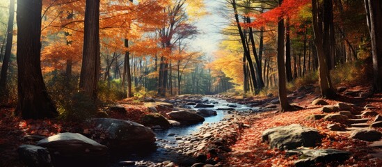 Poster - Fall foliage in woods.