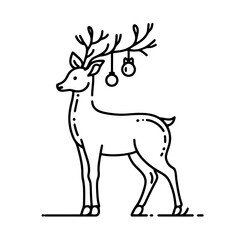  One line design silhouette of deer. Hand drawn minimalism style. Vector illustration Christmas deer line art icon