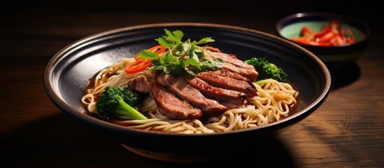 Asian-style duck noodles served with stewed duck broth