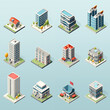 Set of modern isometric buildings and houses for sites and games