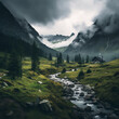 View of beautiful moody landscape in the montains