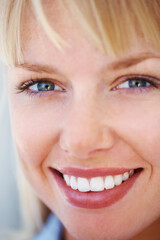 Portrait, happy and business woman in office, corporate company and workplace. Face smile, professional entrepreneur and confident consultant, employee and closeup of blonde worker in Switzerland