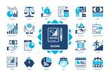 Fototapeta  - Income icon set. Payroll, Cash Flow, Savings, Economic Growth, Career, Dividends, Business, Investment. Duotone color solid icons