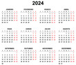 2024 year portuguese calendar. Printable png illustration for Portugal. 12 months.
