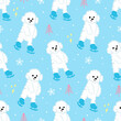 Poodle dog Ice-skating seamless pattern vector illustration. White Poodle dog on winter background