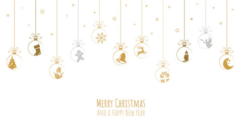 Wall Mural - hanging baubles with christmas icons and greetings