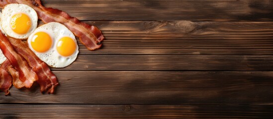 Canvas Print - Bacon and eggs on a wooden table.