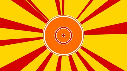 Poster - Gramophone record symbol on the background of animation from moving rays of the sun. Large orange symbol increases slightly. Seamless looped 4k animation on yellow background