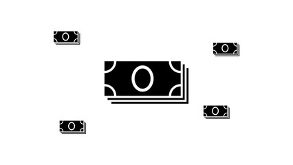 Poster - Zoom in and out animation the money bundle symbol. Large black symbol in the center and four small symbols around. Seamless looped 4k animation on white background