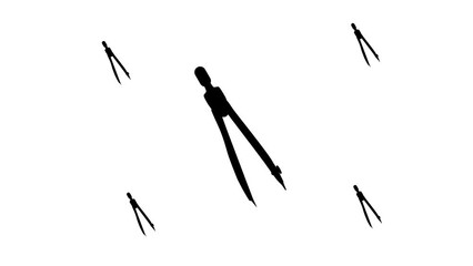 Poster - Zoom in and out animation the compass divider symbol. Large black symbol in the center and four small symbols around. Seamless looped 4k animation on white background