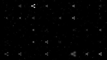 Poster - Template animation of evenly spaced share symbols of different sizes and opacity. Animation of transparency and size. Seamless looped 4k animation on black background with stars