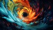 a presentation background of different paint splashes collision: a tainted swirling vortex of colors and shapes in high speed continuous shooting mode