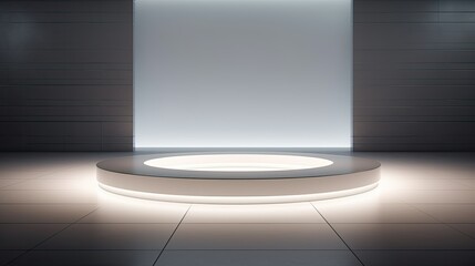 Wall Mural - White round podium in empty stylish hall with light