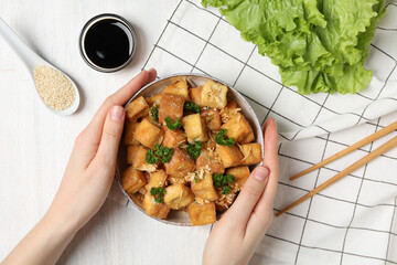 Wall Mural - Fried tofu in a bowl on the table