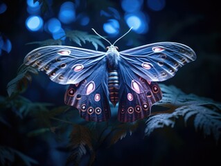 Poster - A blue butterfly sitting on top of a leaf. Generative AI.