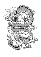 Wall Mural - Hand Drawn Asian Dragon Tattoo Illustration on White Background