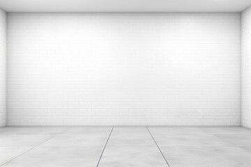 Poster - White brick wall and white wooden floor with copy space for add text