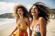 © Instacraft.Studio - Two overweight African American women exercise running on the beach in the afternoon to lose weight