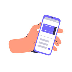 Poster - People hold smartphone in hand. User pays by card in financial app. Digital wallet, online banking, internet payment. Money transaction by phone. Flat isolated vector illustration on white background
