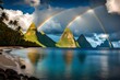 st lucia-caribbean sea with pitons and rainbow