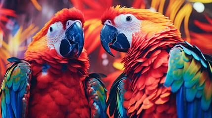 Aufkleber - A vibrant image featuring abstract parrots with prismatic plumage, their kaleidoscopic colors adding a burst of energy to the tropical scene.