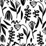 Fototapeta Sypialnia - Modern abstract floral vector pattern. Collage contemporary seamless pattern. Hand drawn cartoon style pattern. Minimalism