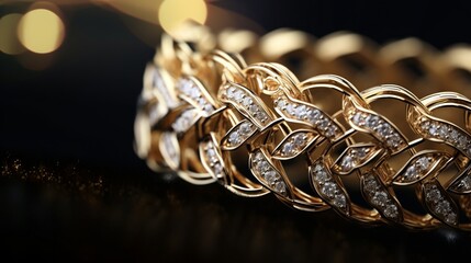 Canvas Print - A close-up of a luxurious gold and diamond bracelet with intricate details.