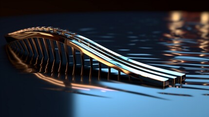 Wall Mural - A close-up view of a shiny hairpin on a reflective surface.