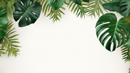 Isolate Dark green Monstera large leaves, philodendron tropical foliage plant growing in wild on white mable rock background concept for flat lay summer greenery leaf With generative ai