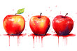 Red apple with leaf  in watercolor painting, transparent background