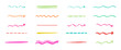 Collection of strikethrough multi colored underlines. different doodle colorful dotted and wavy lines. Horizontal hand drawn marker stripes, brush strokes and arrows.
