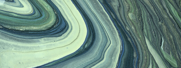Wall Mural - abstract fluid art background green and blue colors. liquid marble. acrylic painting with olive grad