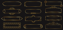  Metal Frames, UI Elements With Exquisite Decoration. Gold Metal Frames Of Various Shapes, Frames For Name, Buttons For Games Medieval Style.
