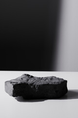 Poster - Flat stone pedestal, black and white template, banner background. Minimalism concept, empty podium display product, presentation scene.