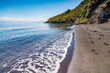 The black volcanic sand beach of Cannitello in Vulcano island, Aeolian islands archipelago IT