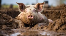 A Content Pig Enjoying A Lazy Afternoon In A Rustic Mud Bath