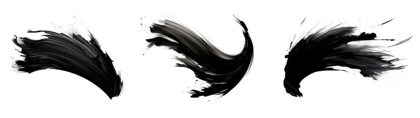 Set of brush stroke with bold black ink, cut out - stock png.	