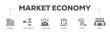 Market economy infographic icon flow process which consists of economic, supply demand, competition, planning, capital, market icon live stroke and easy to edit 