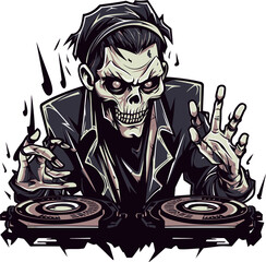 Wall Mural - Undead Turntable Thrills Zombie Vector Zombie DJ Remix Vector Design