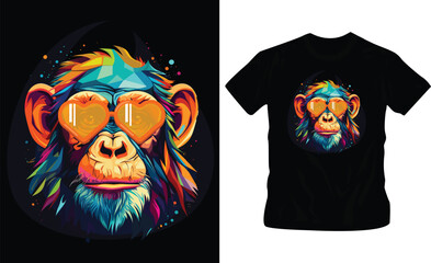 vector illustration. portrait of chimpanzee in a rainbow color glasses. stay cool - lettering quote.