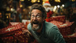 © Synthetica - Surprised man in eyeglasses looking at christmas presents.