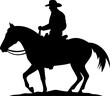 Cowboy is riding on a horse silhouette icon in black color. Vector template for laser cutting.