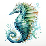 Fototapeta  - watercolor seahorse clipart, Generative Ai