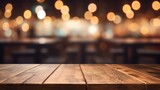 Fototapeta  - empty Wooden table or wooden desk of bar and free space for your decoration mockup, product display, restaurant background bar background, generative AI