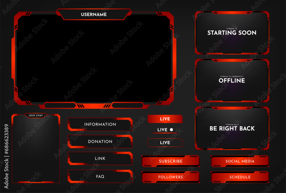 Twitch stream overlay panel design template. Futuristic digital ...