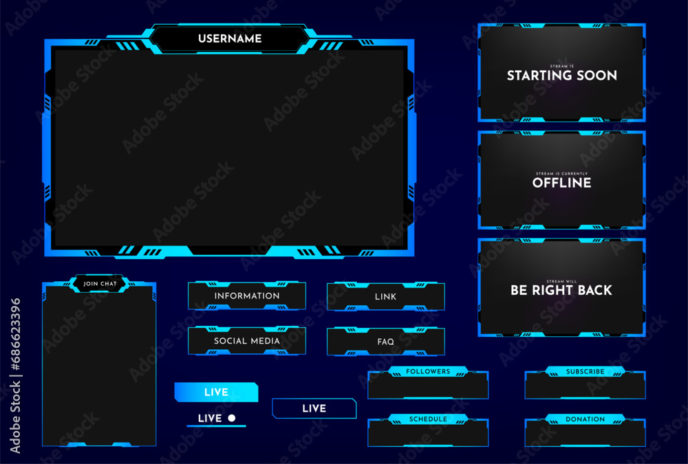 Twitch stream overlay panel design template. Futuristic digital ...