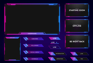 Aufkleber - twitch stream overlay panel design template. futuristic digital streaming screen interface. live vid