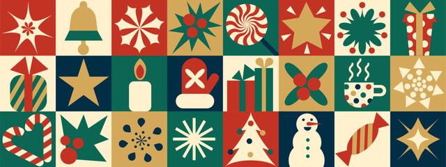 Christmas geometric seamless vector pattern for wrapping paper, background, wallpaper. Holiday season, modern, contemporary abstract design.
