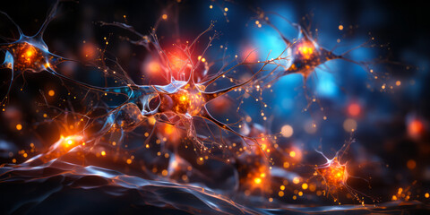 Poster - Vivid conceptual image of a human brain with glowing neural networks, symbolizing intelligence, creativity, and cognitive function